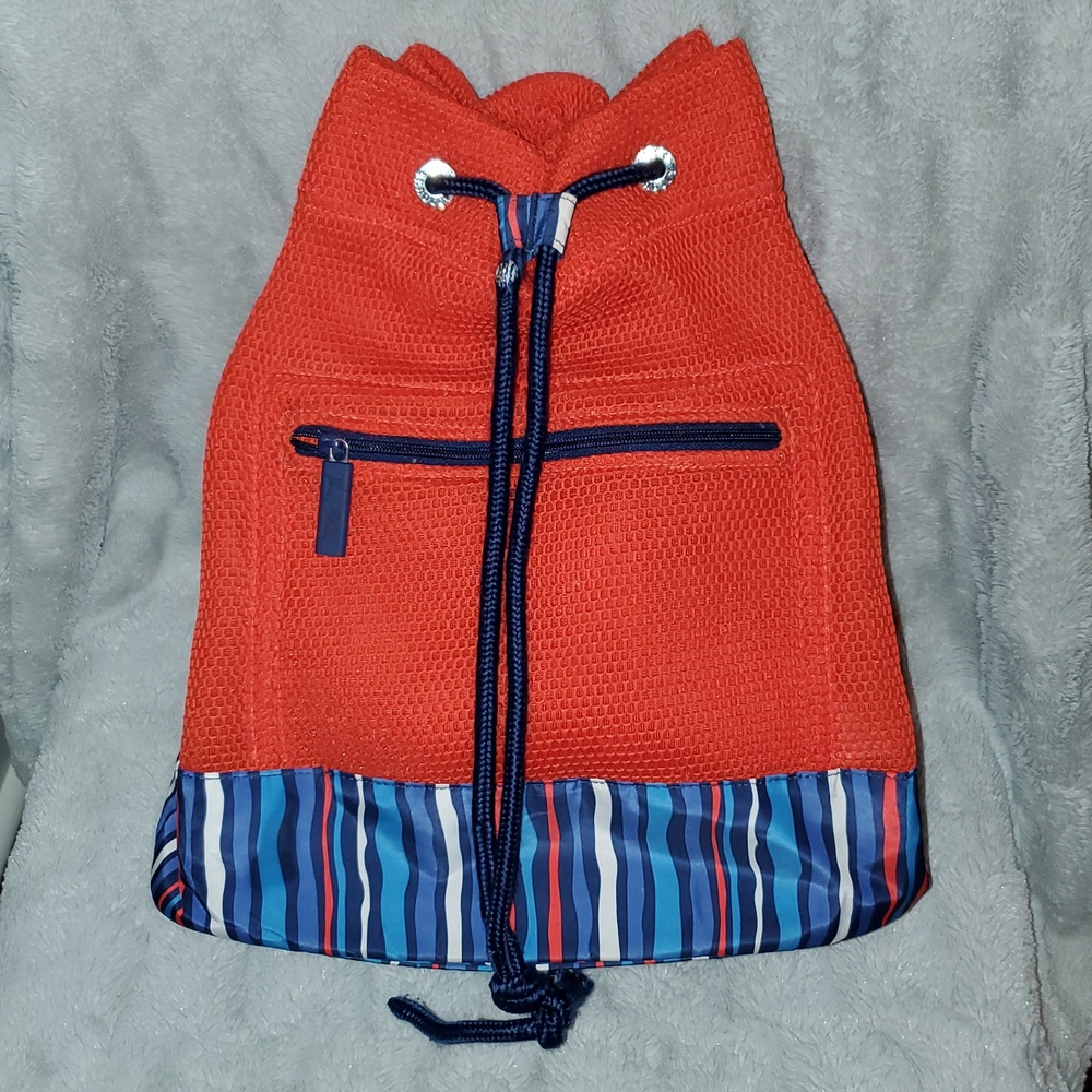 Vera Bradley Mesh Backpack Orange with Cobalt Stripe